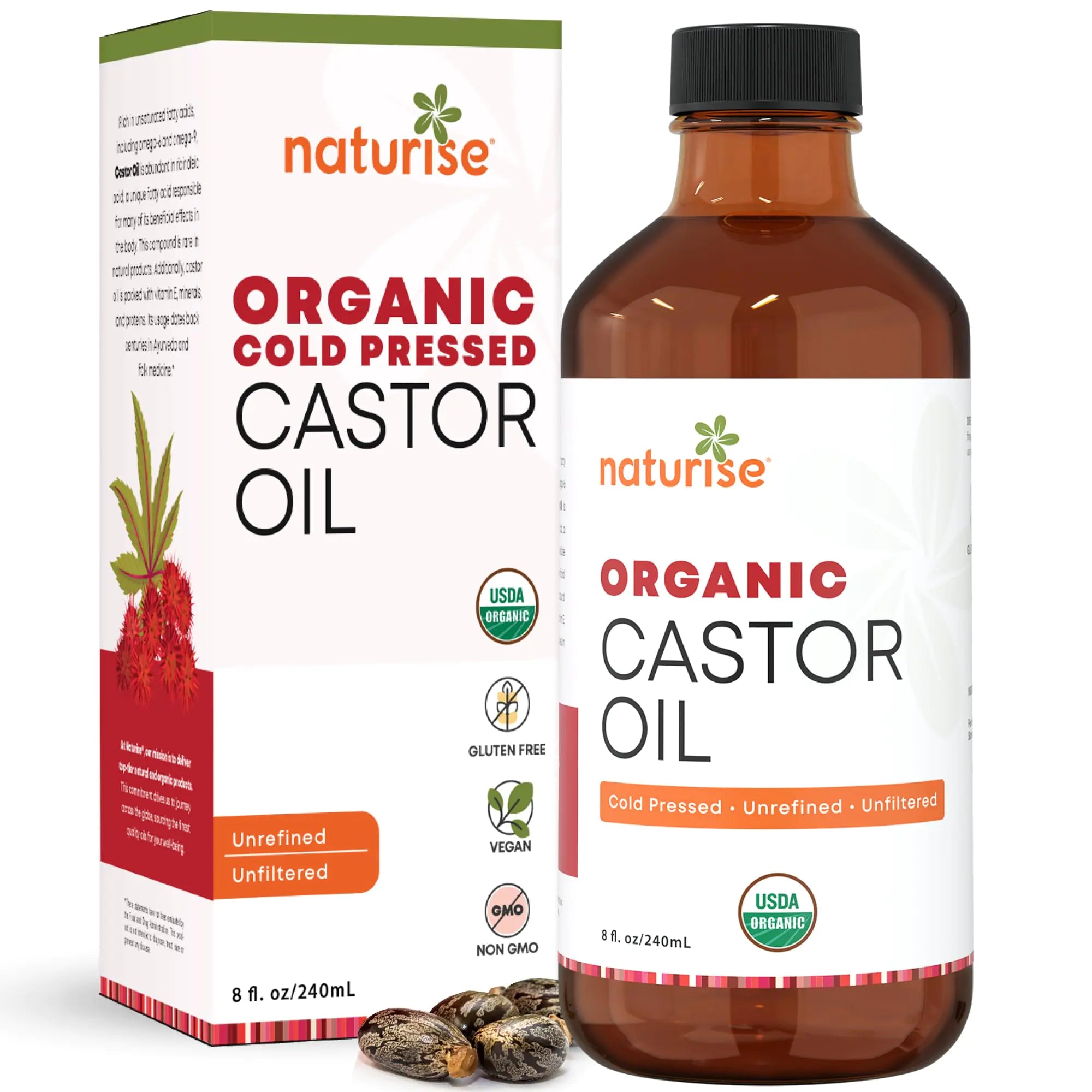 Organic Cold-Pressed Castor Oil (Unrefined, Glass Bottle) - 8 fl oz