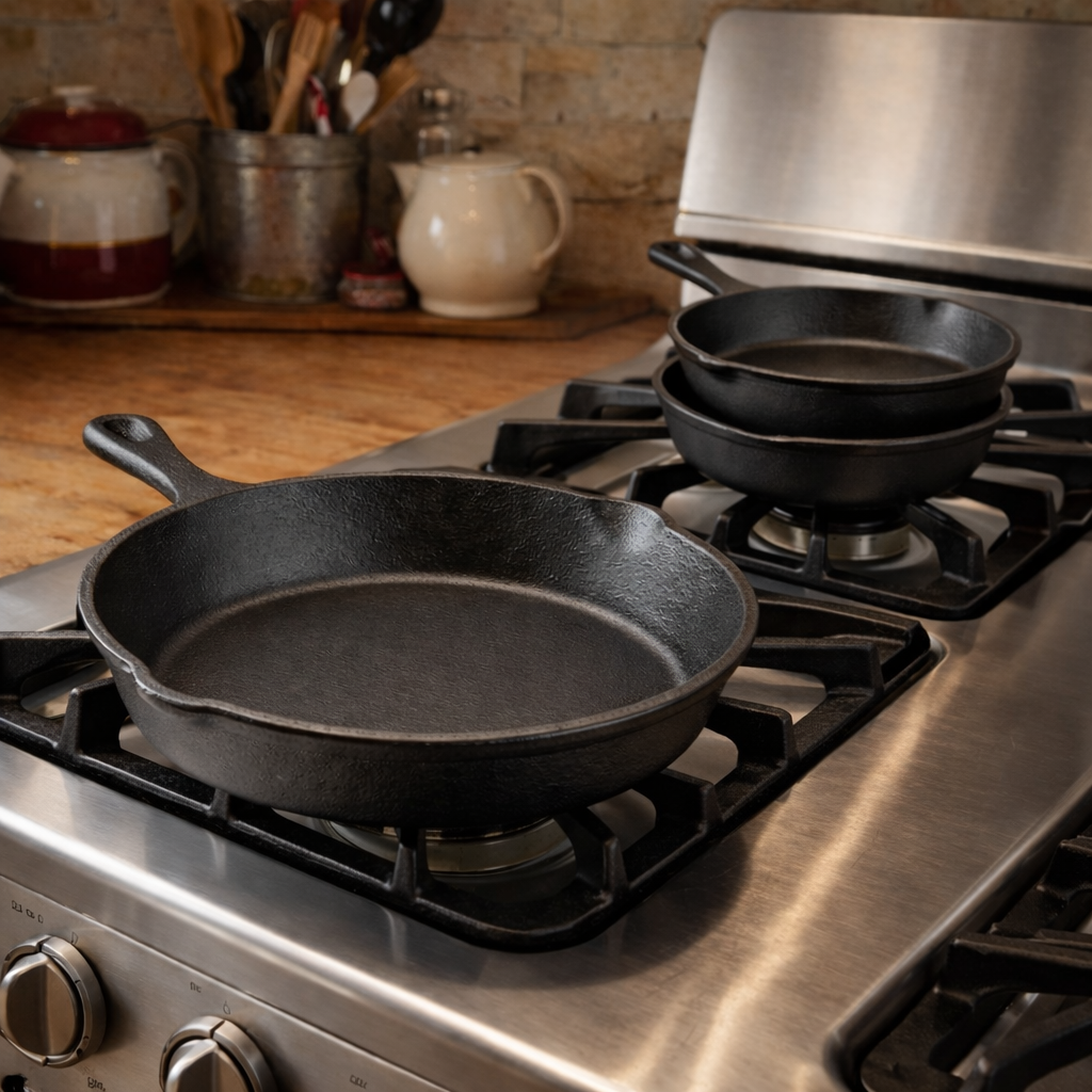 Everyday Cast Iron Skillet Set (3-Piece Pre-Seasoned Frying Pan Set)