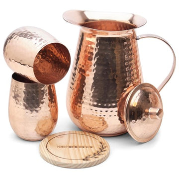 Pure Copper Water Pitcher Set with Tumblers