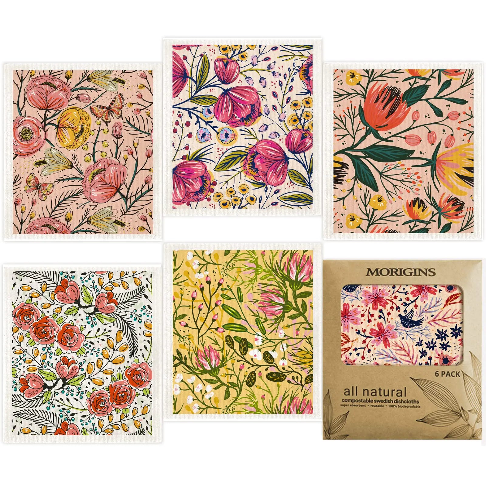 Everyday Swedish Dishcloths (6-Pack Reusable Kitchen Cleaning Cloths)