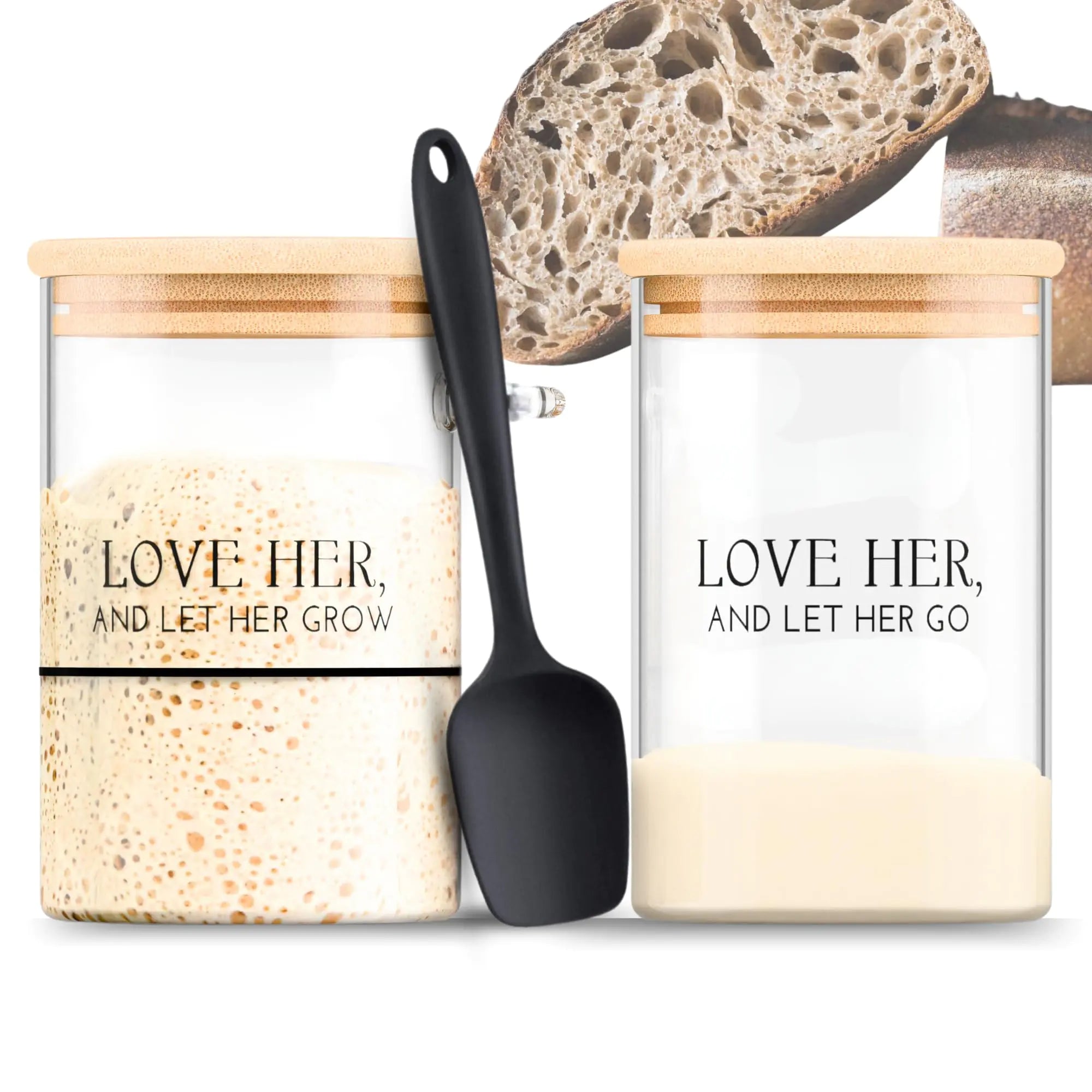 Sourdough Starter & Discard Jar Set (2 × 32 oz Glass Jars with Bamboo Lids & Tools)