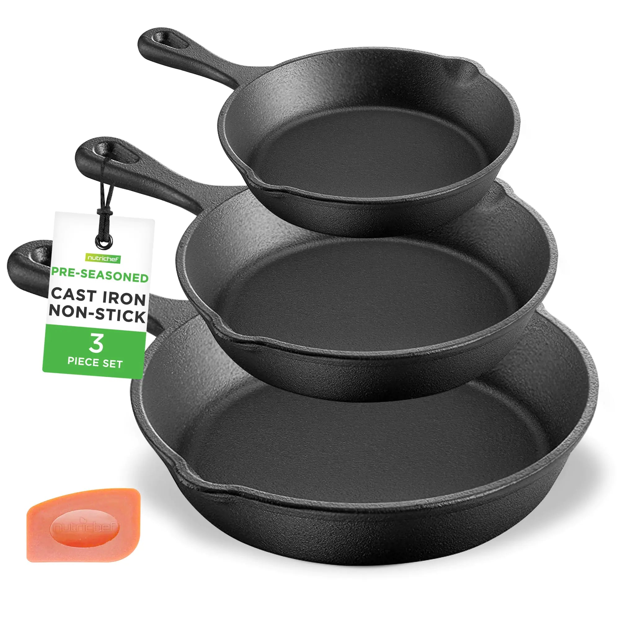 Everyday Cast Iron Skillet Set (3-Piece Pre-Seasoned Frying Pan Set)