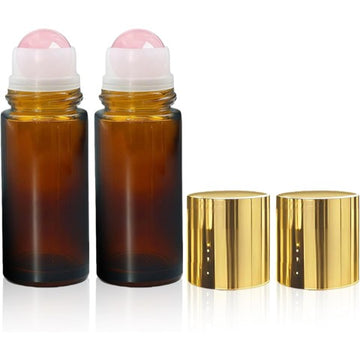 Rose Quartz Roller Bottles, Amber Glass (2 Pack)
